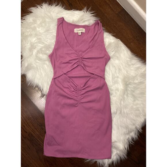 L* Space NWOT Ellie Pink Ribbed Bodycon Mid Drift Sleeveless Mini Dress SM - Picture 4 of 6